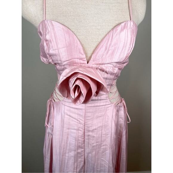 For Love & Lemons Gwenyth Rosette Lace Up Side Cutout Pink Maxi Gown Size Medium - Picture 7 of 12